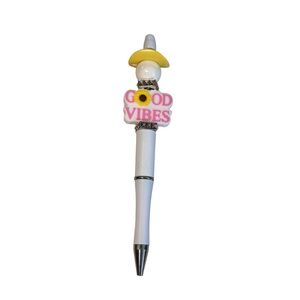 White Writing Beadable Good Vibes Pen